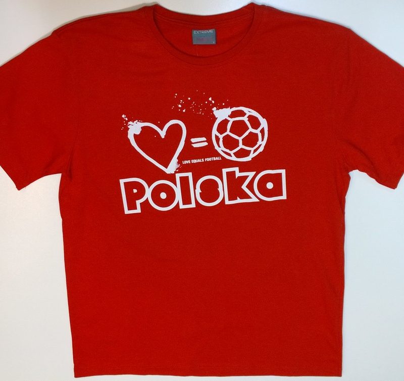 T shirt piłkarski biało czerwony z nadrukiem Polska firma Extreme model 3011