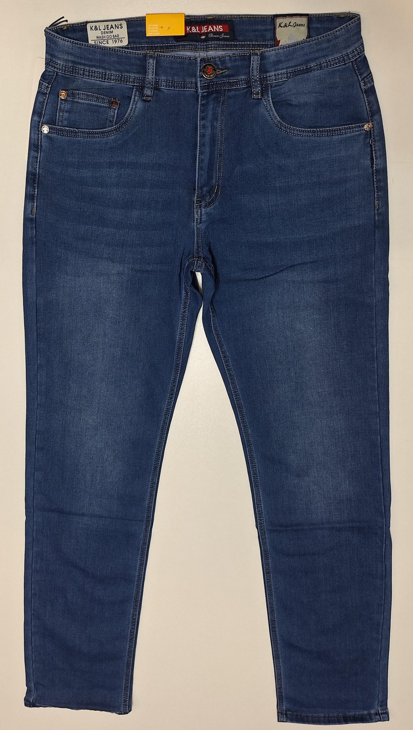 Jeansy męskie niebieskie elastyczne proste nogawki firma K&L Jeans model KL6051 - obrazek 4