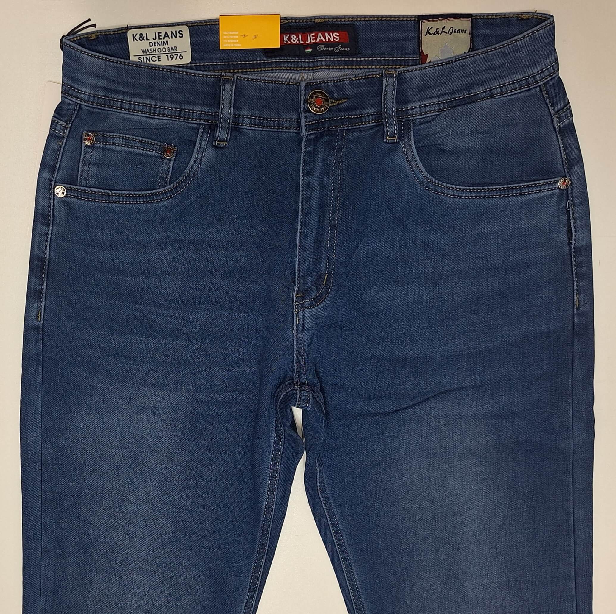 Jeansy męskie niebieskie elastyczne proste nogawki firma K&L Jeans model KL6051 - obrazek 3