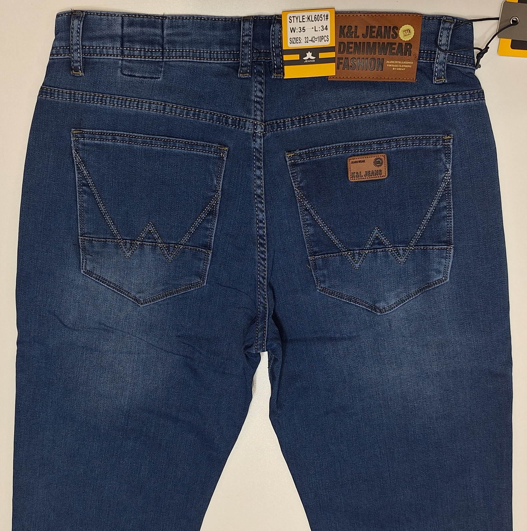 Jeansy męskie niebieskie elastyczne proste nogawki firma K&L Jeans model KL6051 - obrazek 2